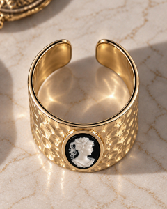 Gehämmerter Vintage Ring, Breiter Goldring Damen, Statement Ring, Kamee Ring Gold, Viktorianischer Stil, Besondere Geschenke für Sie
